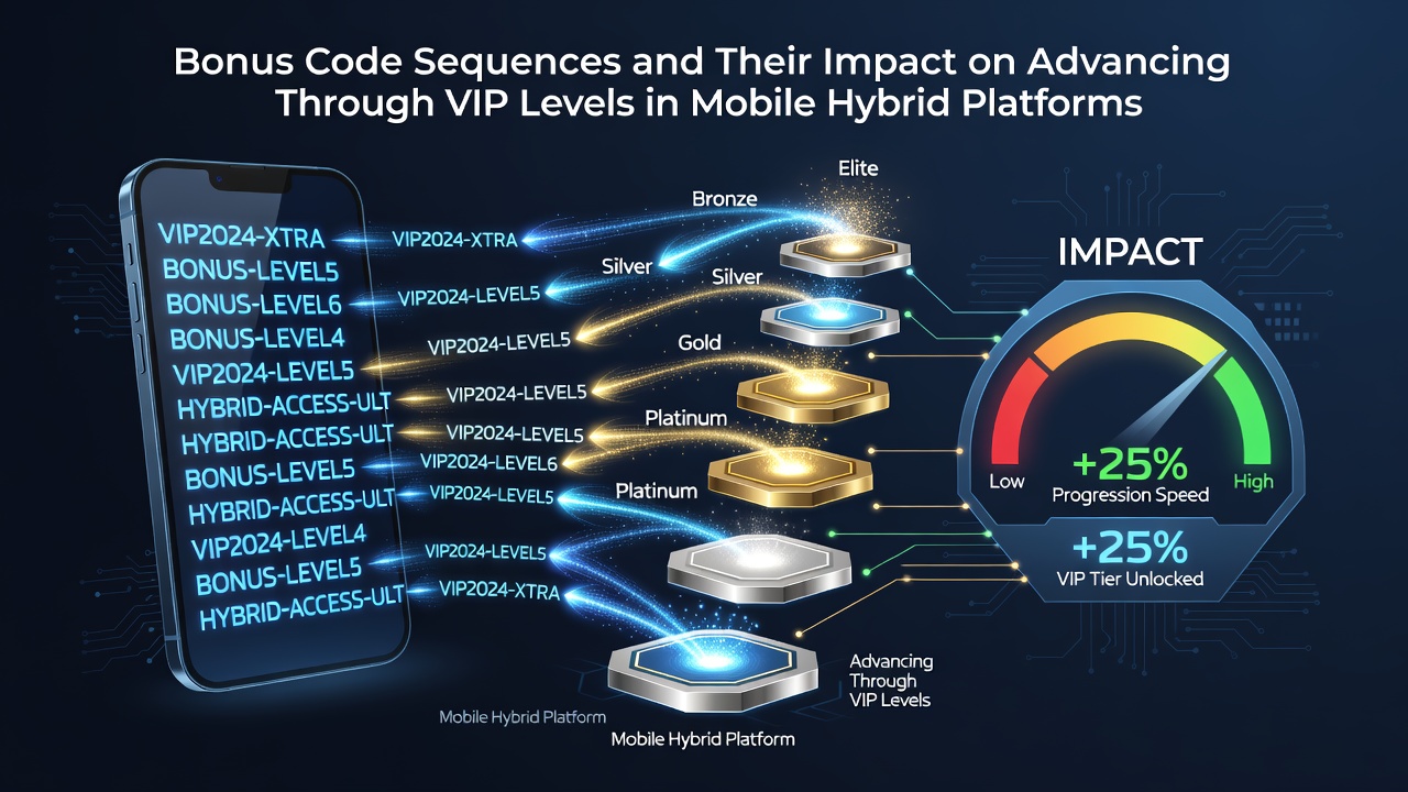 Illustration von Bonus-Code-Sequenzen in mobilen Casino- und Sportwetten-Apps mit VIP-Level-Progression