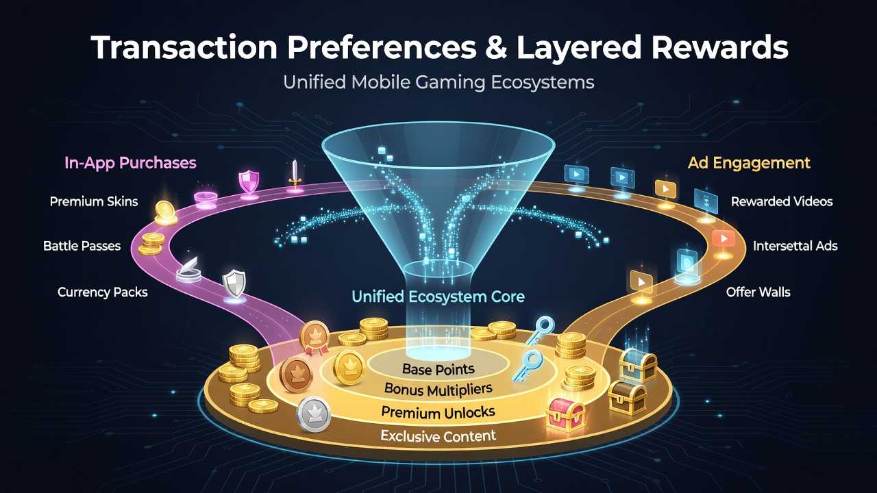 Darstellung von Transaktionsflüssen in mobilen Gaming-Apps mit Belohnungsschichten